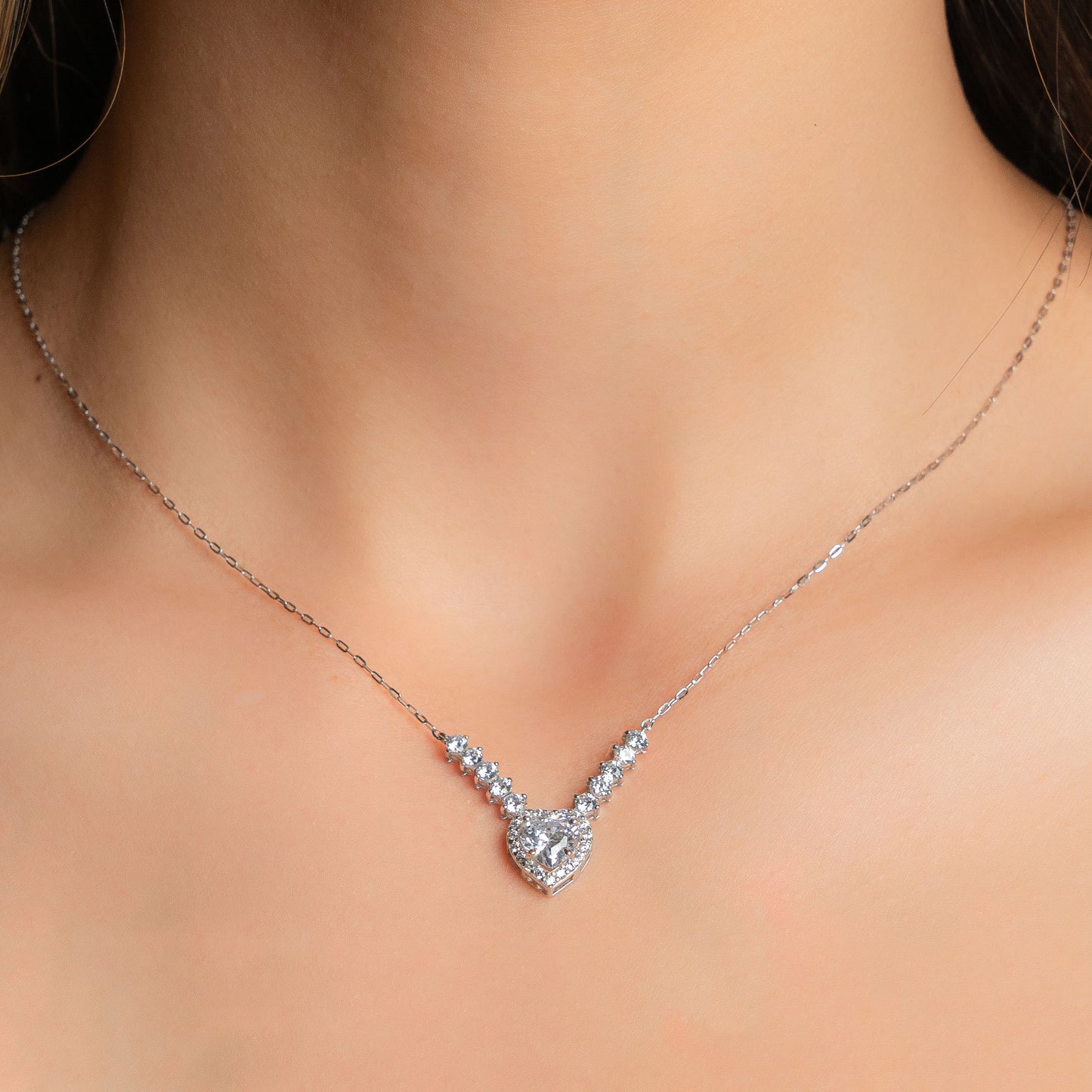 White Gold Heart Necklace with Zircon