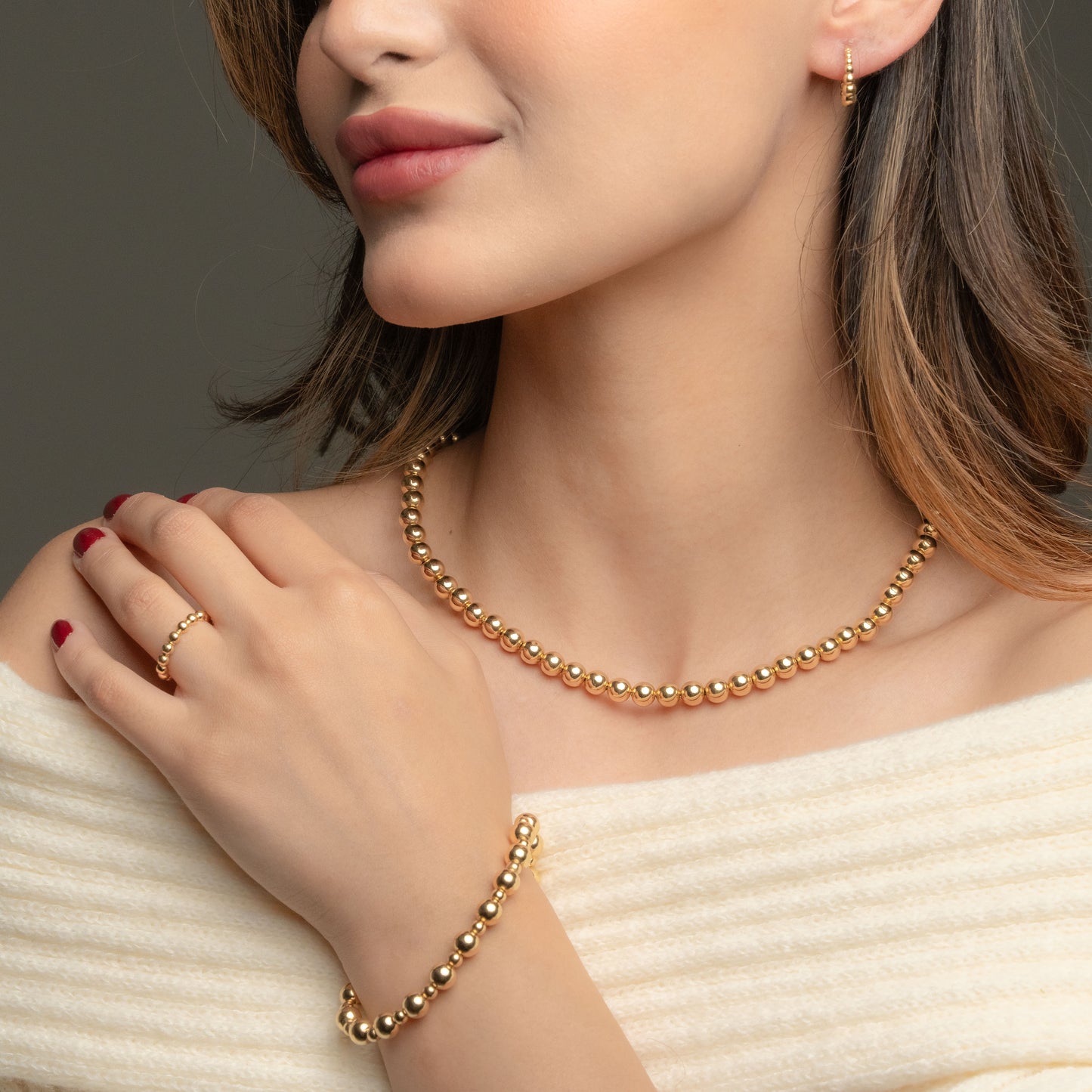 Chunky Beads Set in Yellow Gold