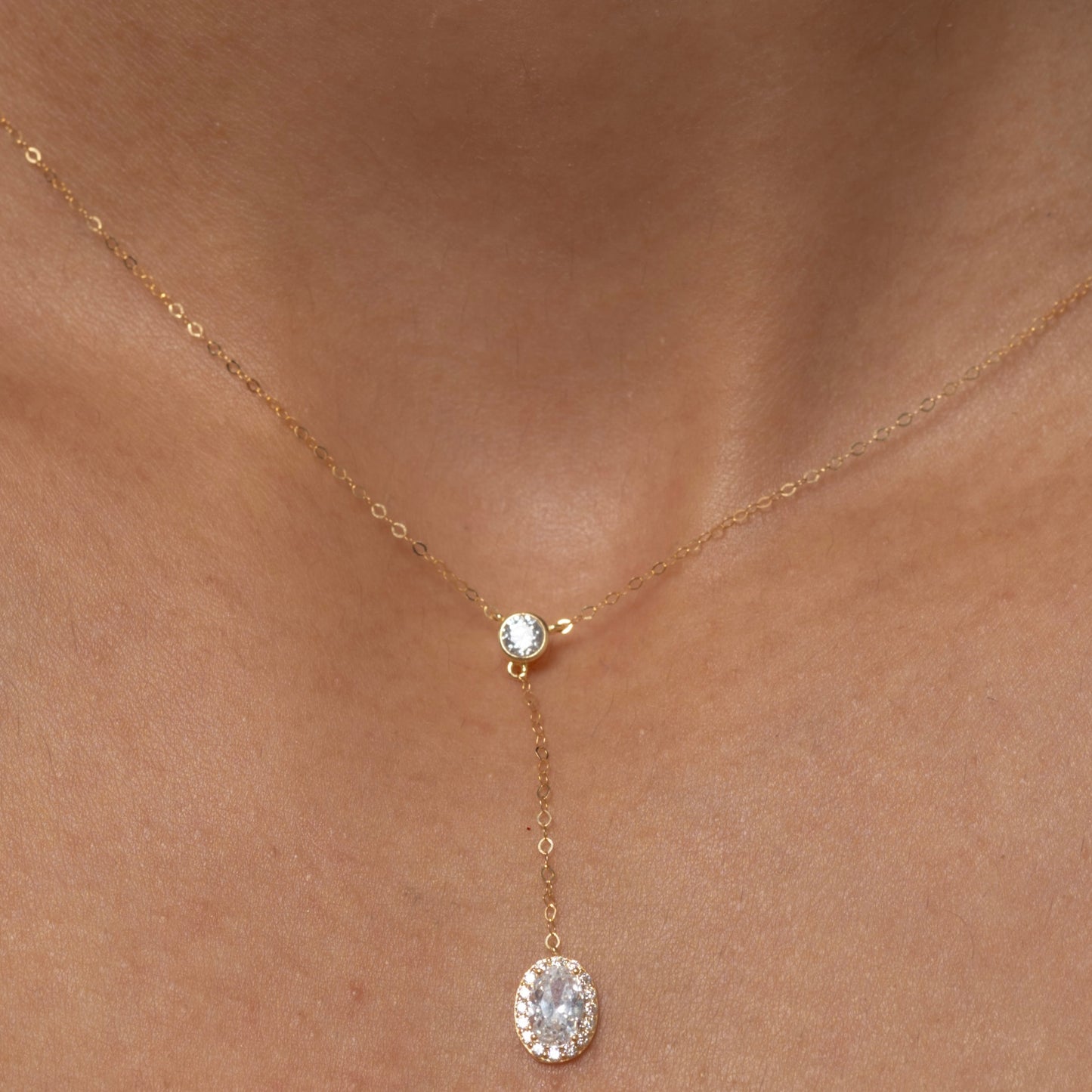Oval Drop Necklace with Zircon