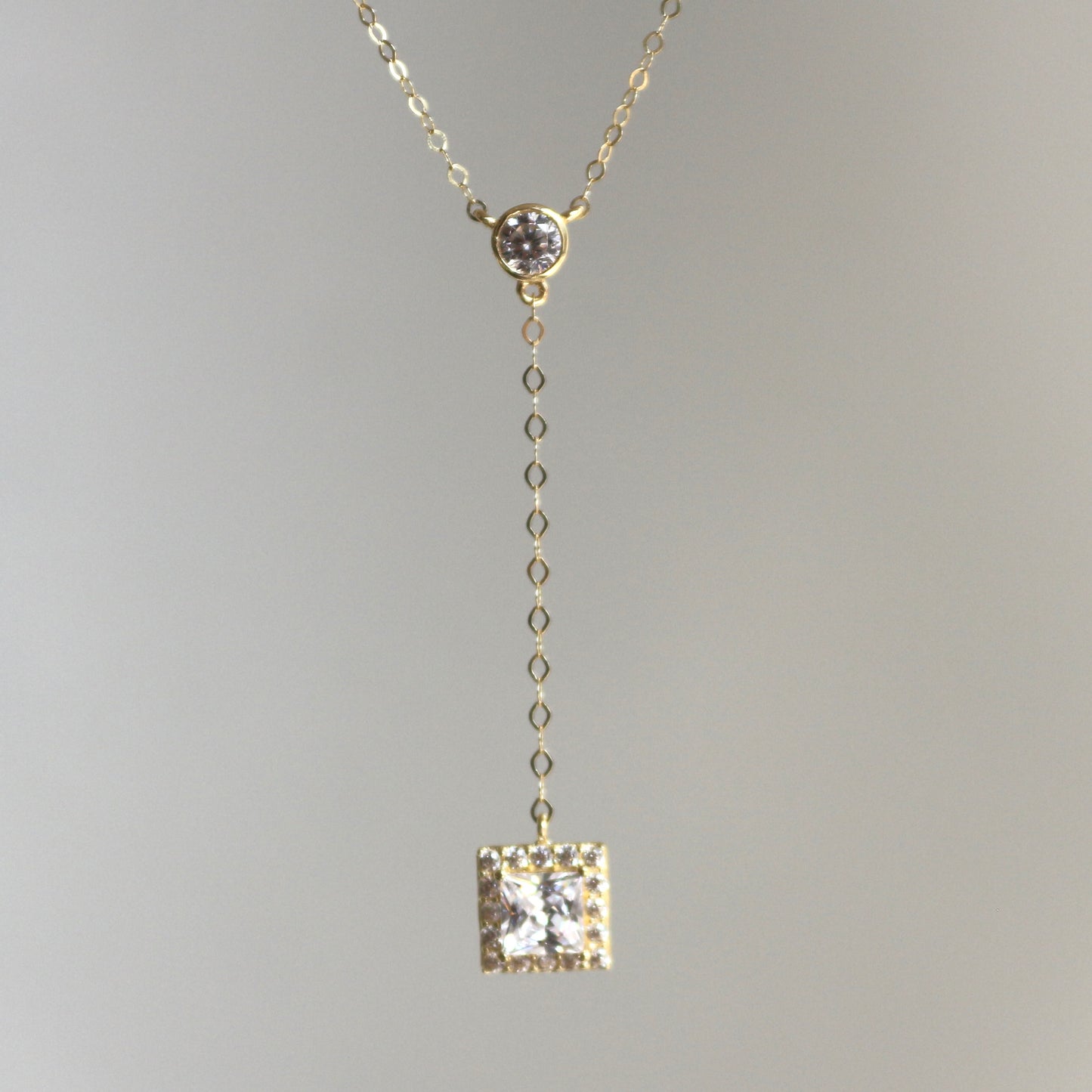 Drop Pendant Necklace with Square Zircon