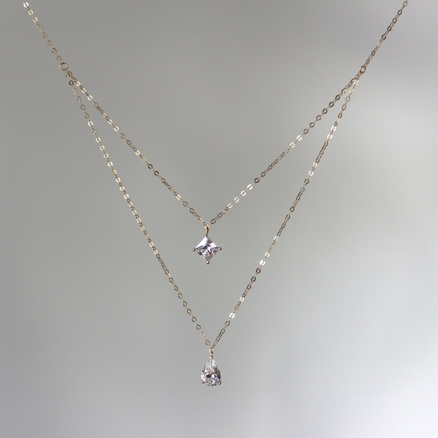Princess-Cut and Teardrop Zircon Necklace