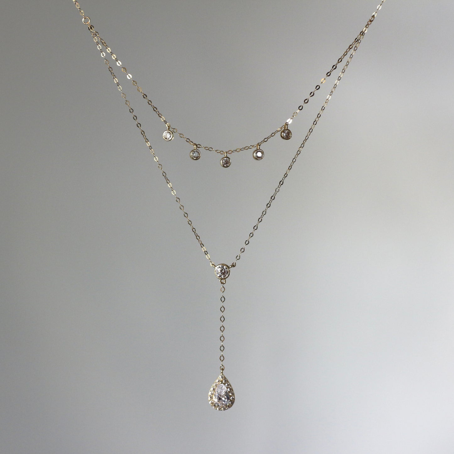 Teardrop Pendant with Zircon Drops Necklace