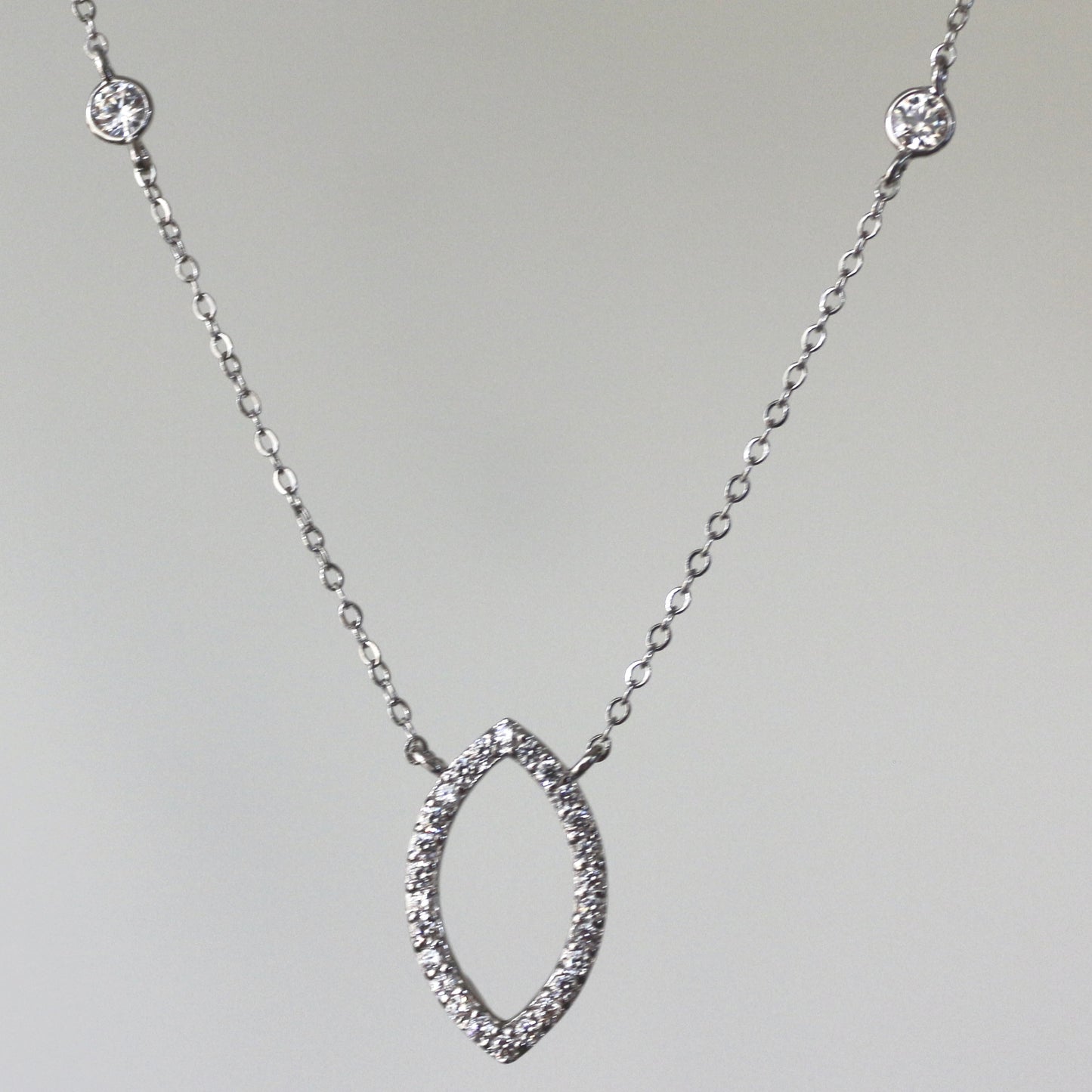 White Gold Navette Zircon Necklace