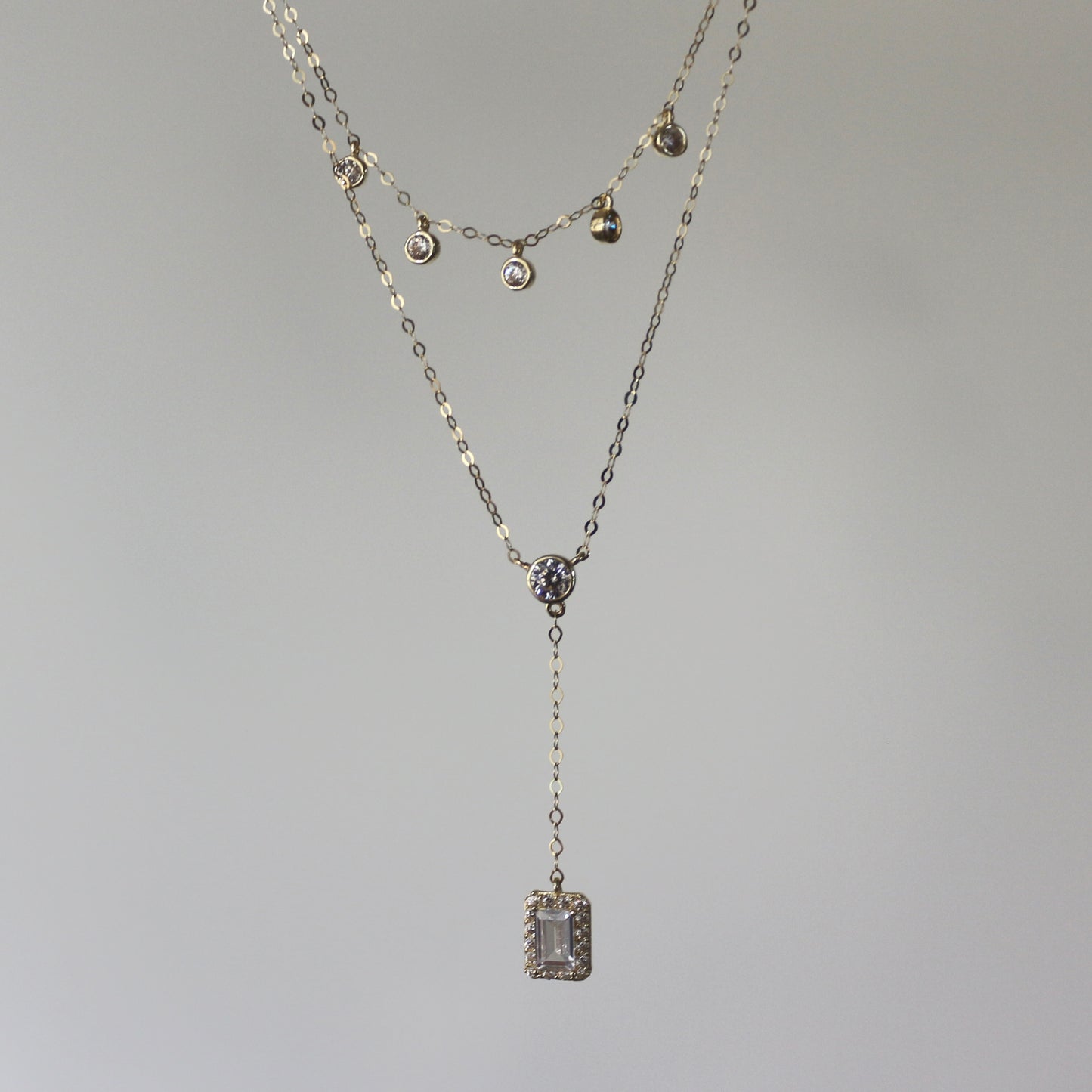 Emerald-Cut Necklace with Zircon Drops