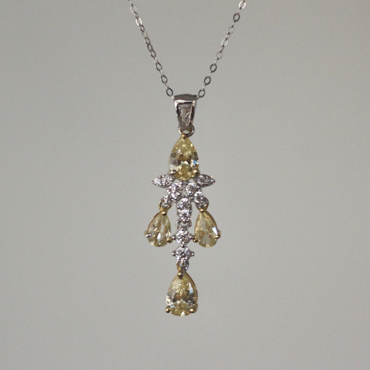 White Gold Necklace with Floral Zircon and Citrine