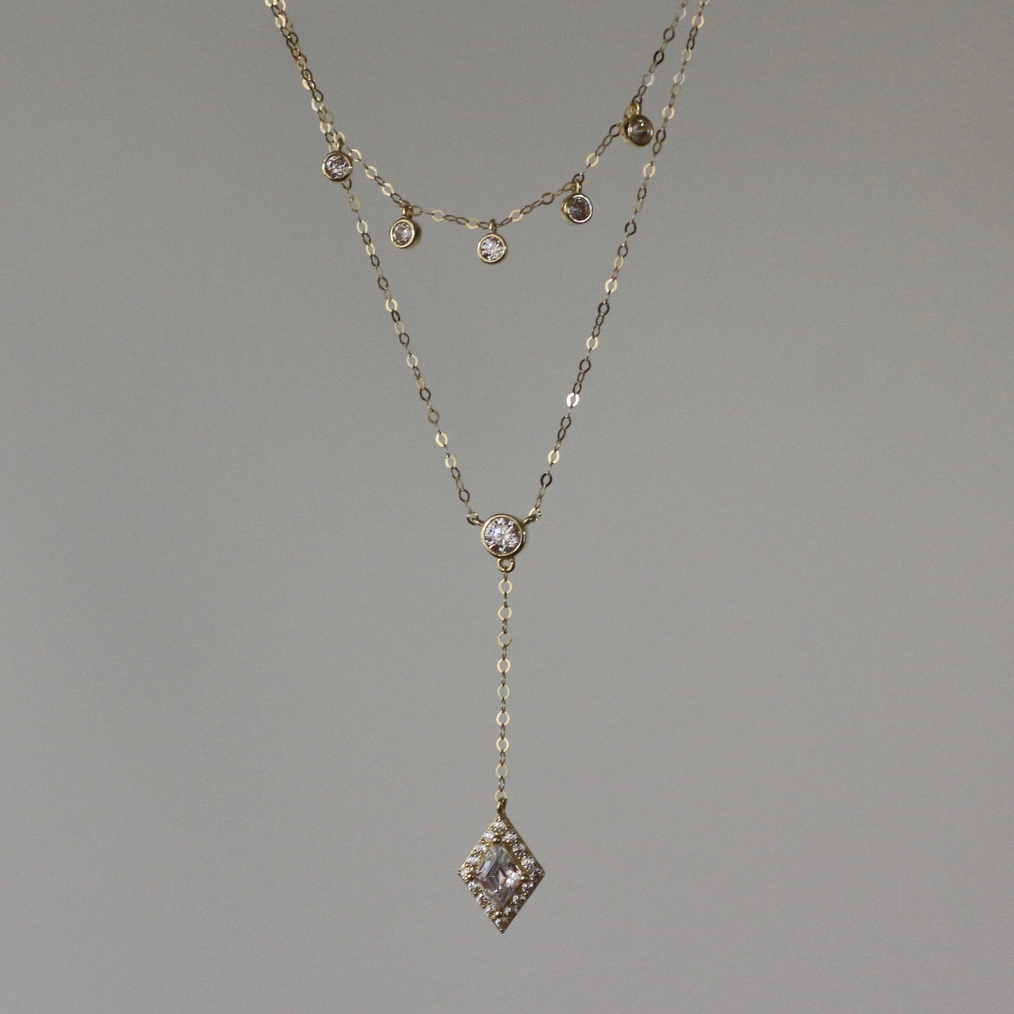 Rhombus Necklace with Zircon Drops