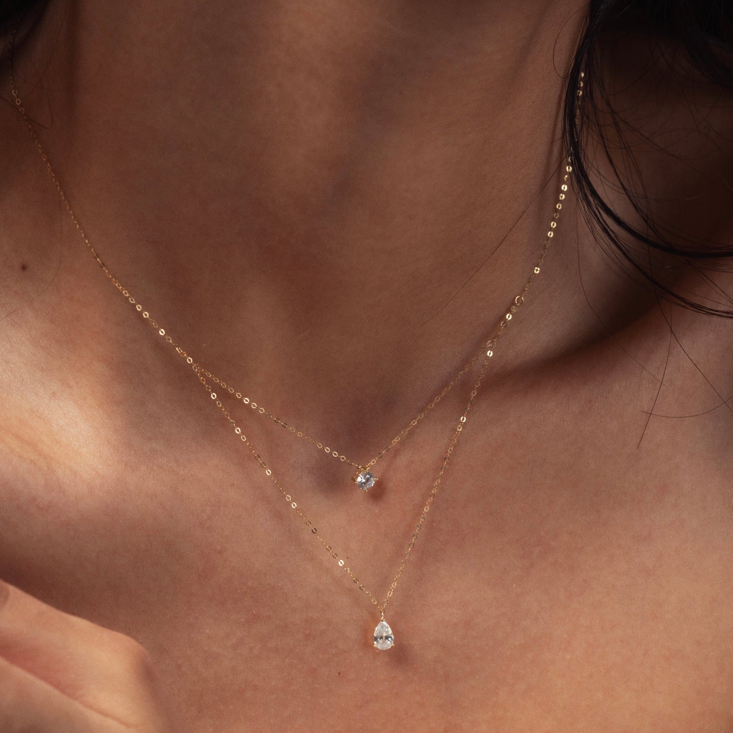 Double Layered Round and Teardrop Zircon Necklace