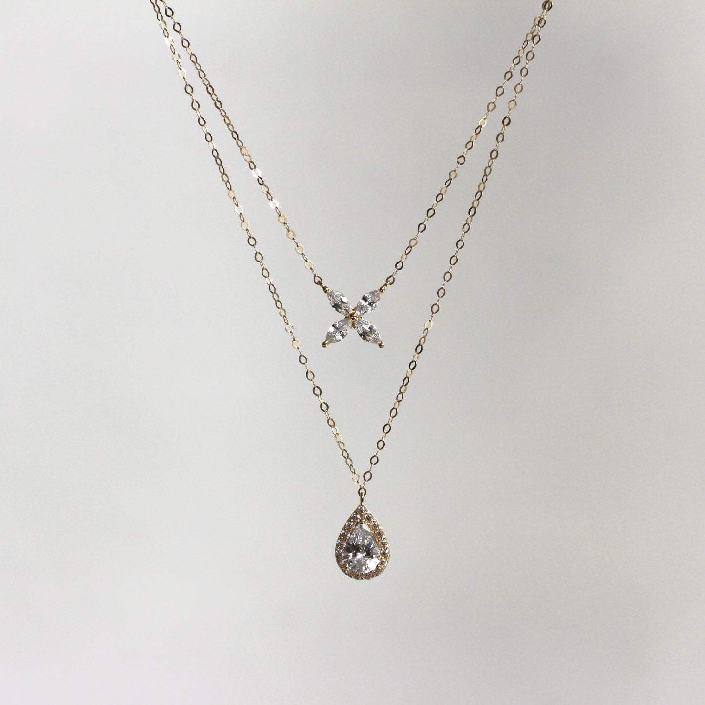 Zircon Teardrop with Floral Accent Necklace