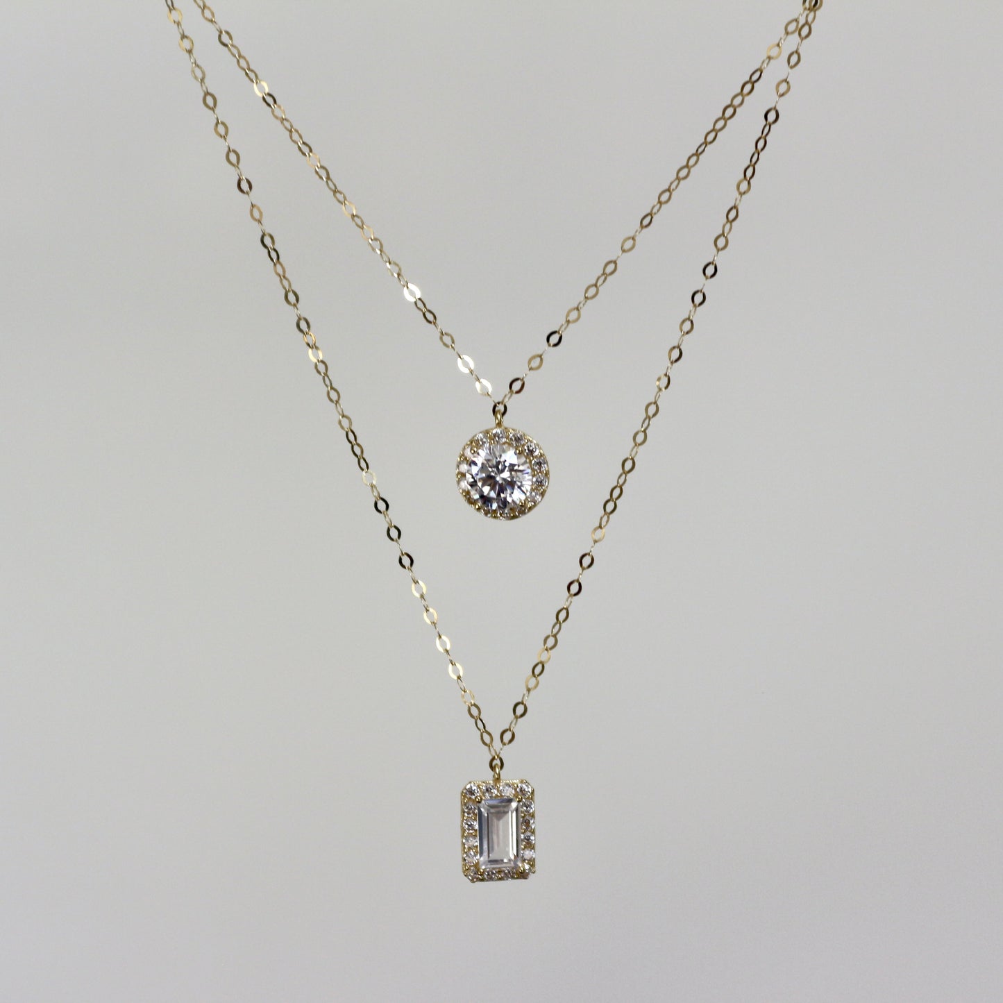 Round and Emerald-Cut Zircon Necklace
