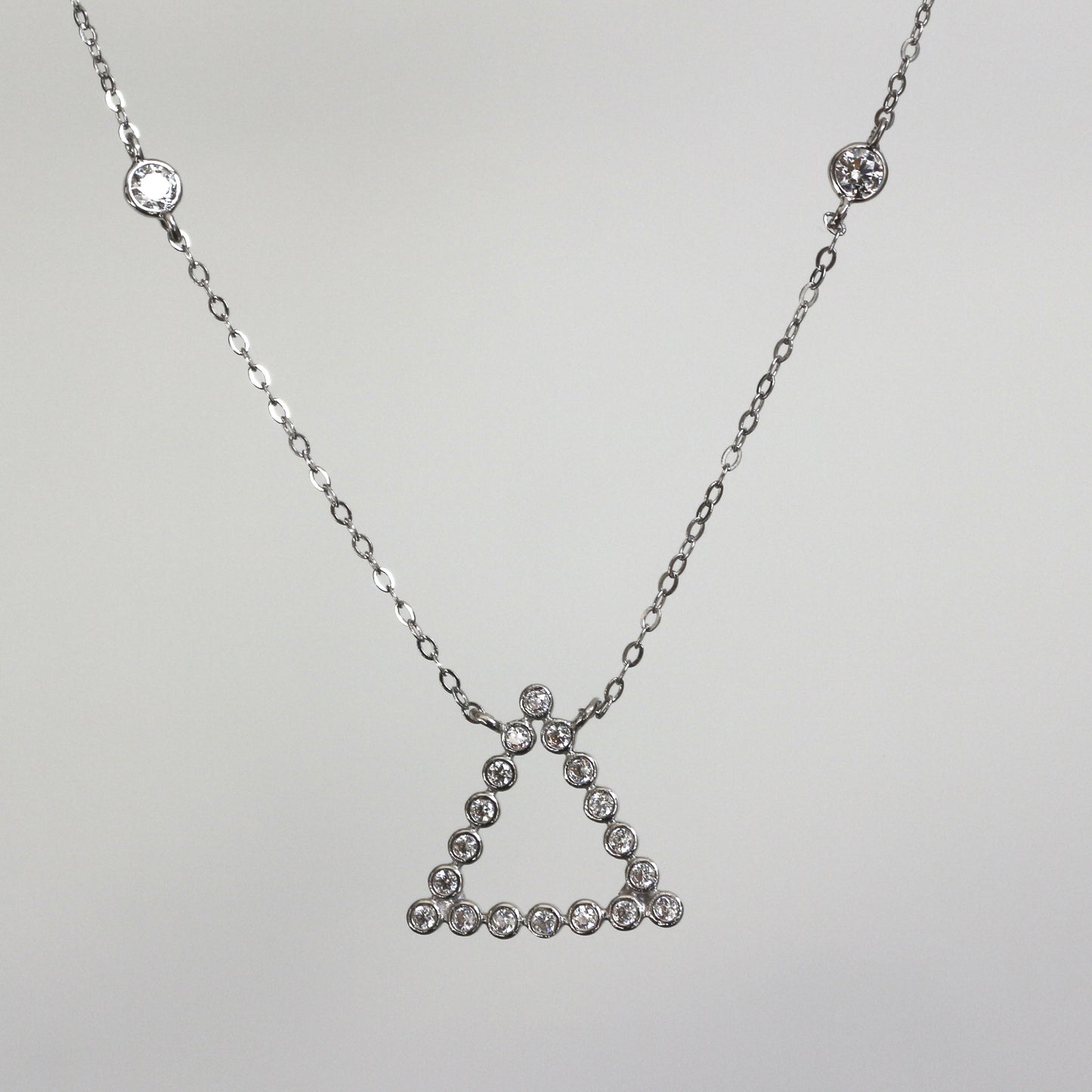 White Gold Triangle Necklace with Zircon