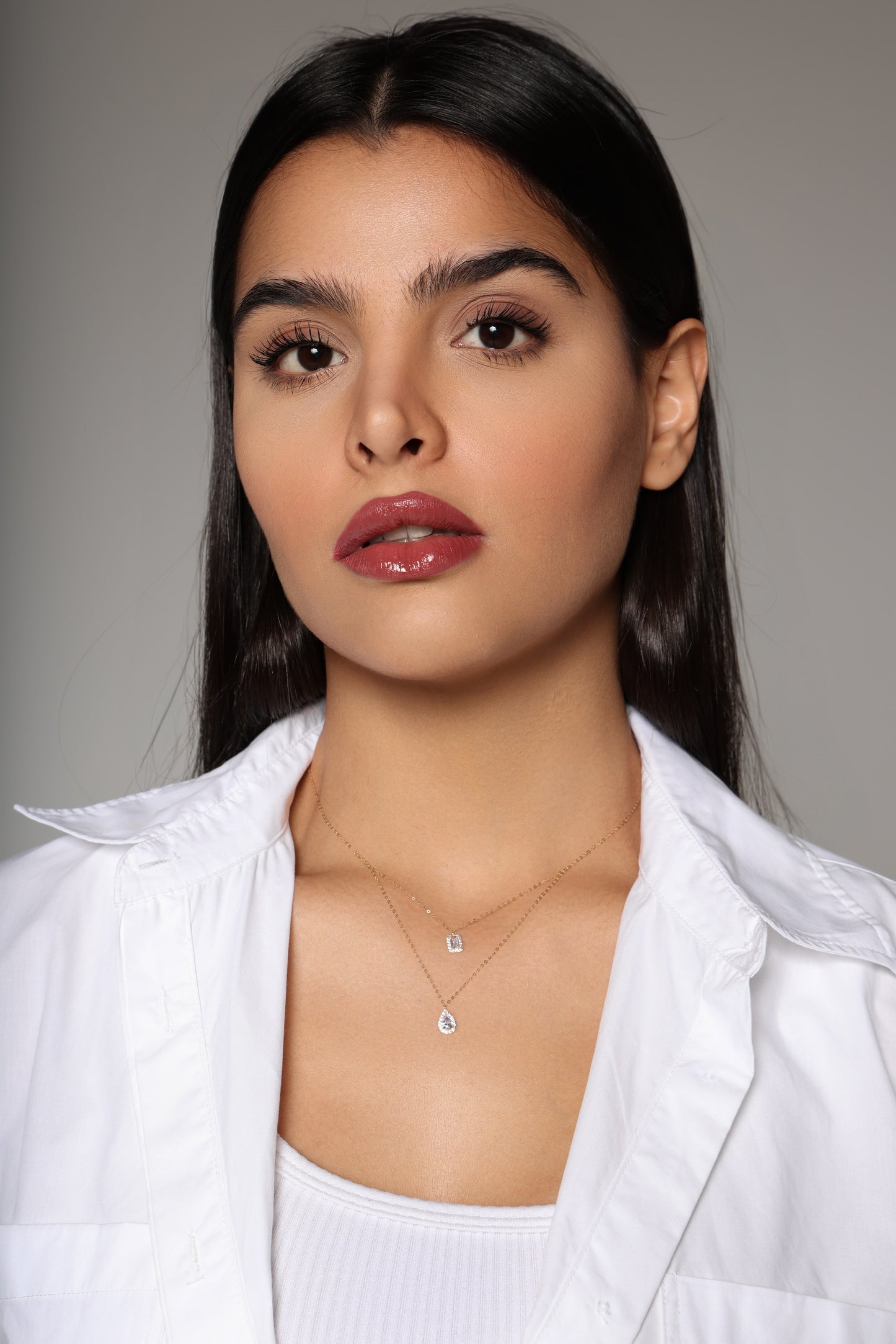 Emerald-Cut and Teardrop Zircon Double Necklace