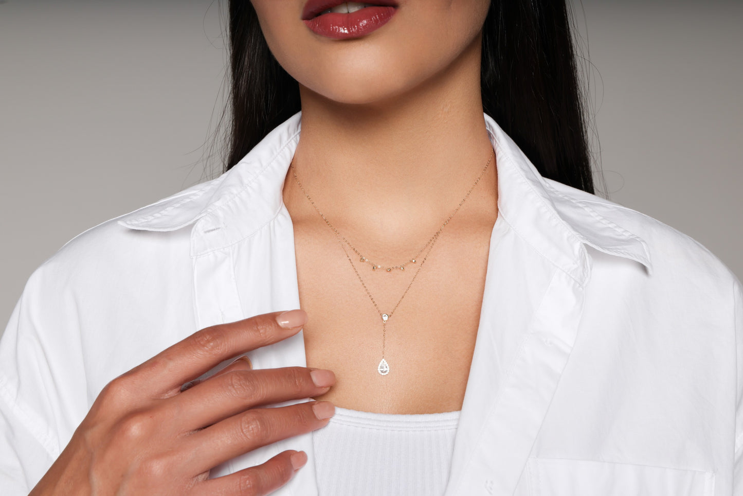Teardrop Pendant with Zircon Drops Necklace