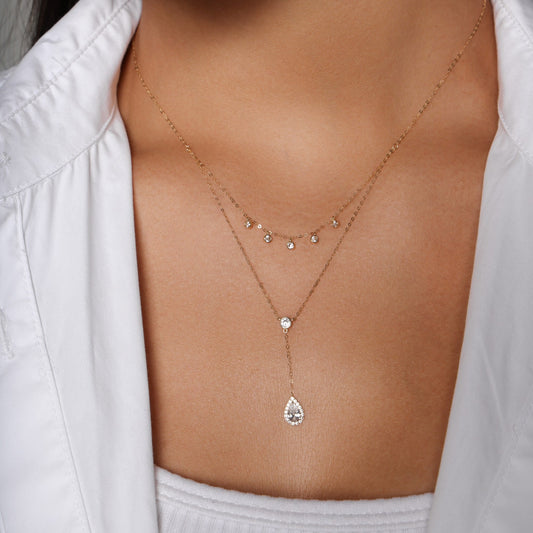 Teardrop Pendant with Zircon Drops Necklace