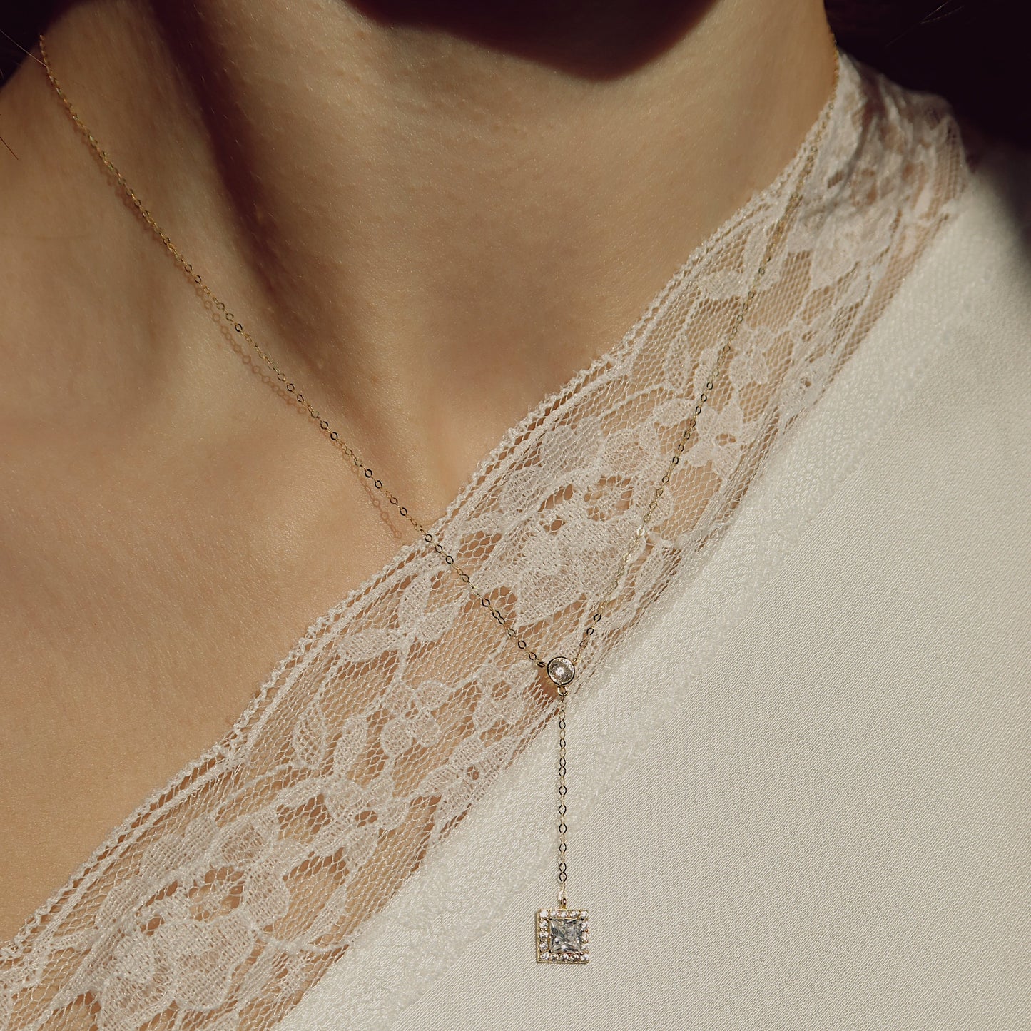 Drop Pendant Necklace with Square Zircon