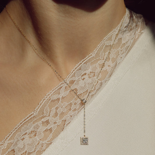 Drop Pendant Necklace with Square Zircon
