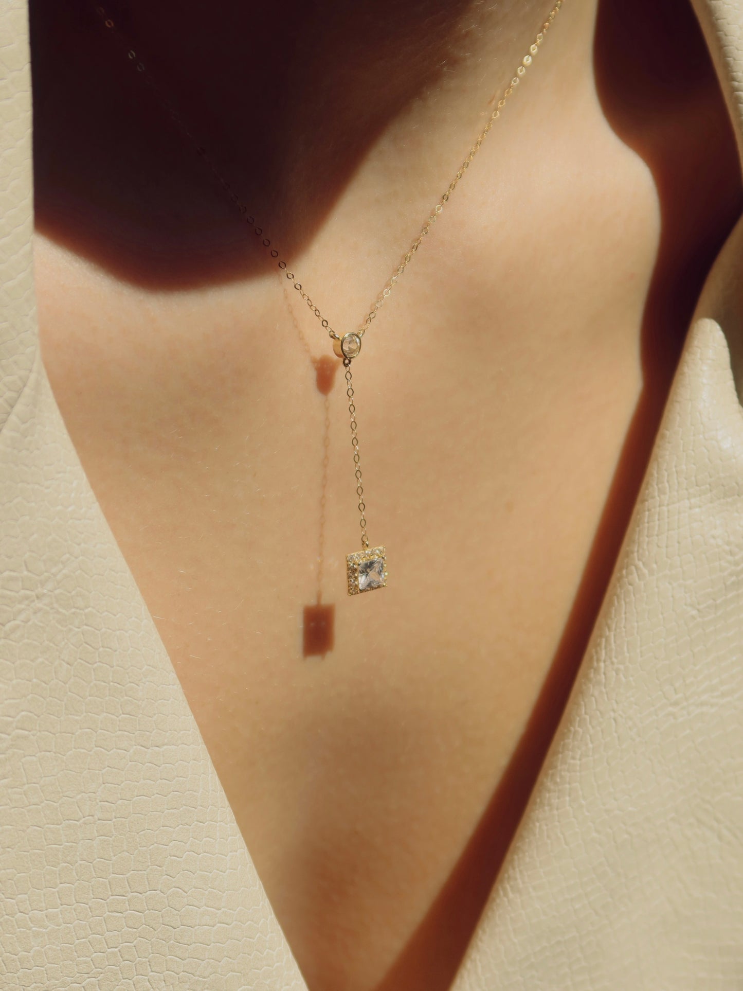 Drop Pendant Necklace with Square Zircon